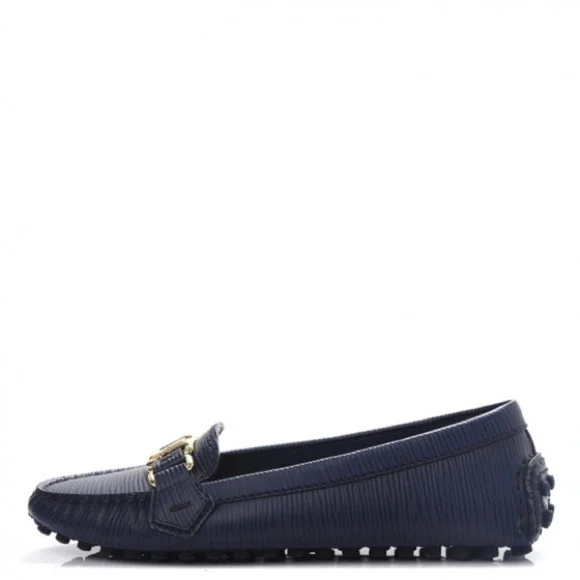 Louis Vuitton Navy Blue Loafers with Gold Accent - Picture 12 of 16